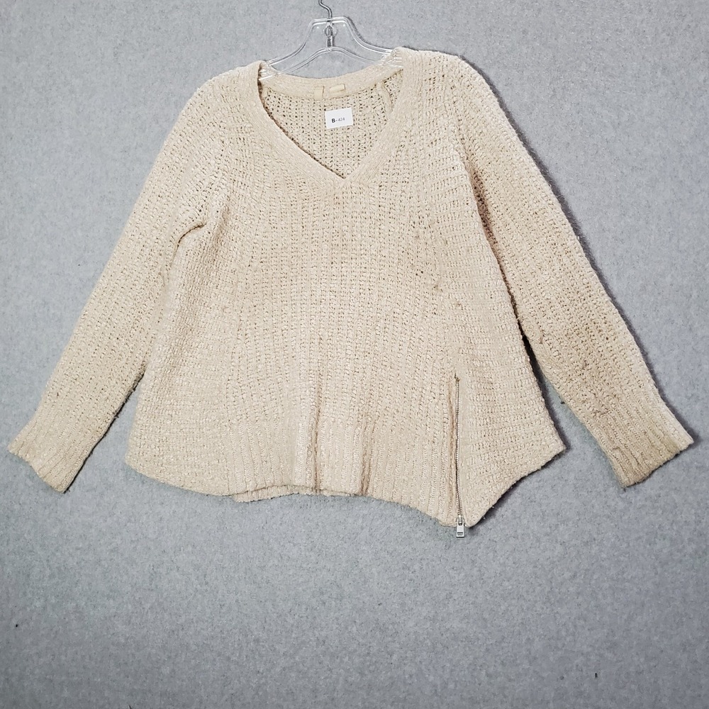 Anthropologie Moth Women Sweater Small Beige Knit Wool Blend Zipper Hem READ‎
